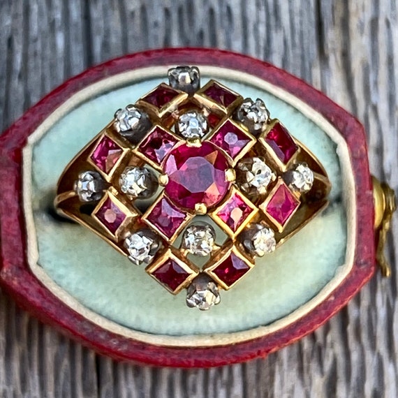 Art Deco Cocktail Ruby & Diamond 14K Ring
