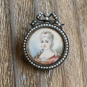 Victorian Miniature Portrait Sterling Brooch Pin