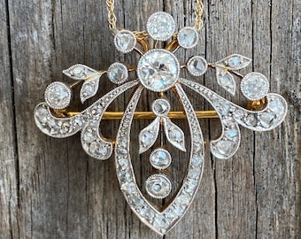 Edwardian Belle Epoque 1.81 CTW Diamond Platinum 18K 14K Pendant Necklace