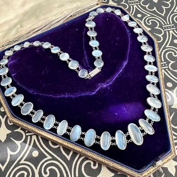 Edwardian Moonstone Silver Festoon Necklace - image 8