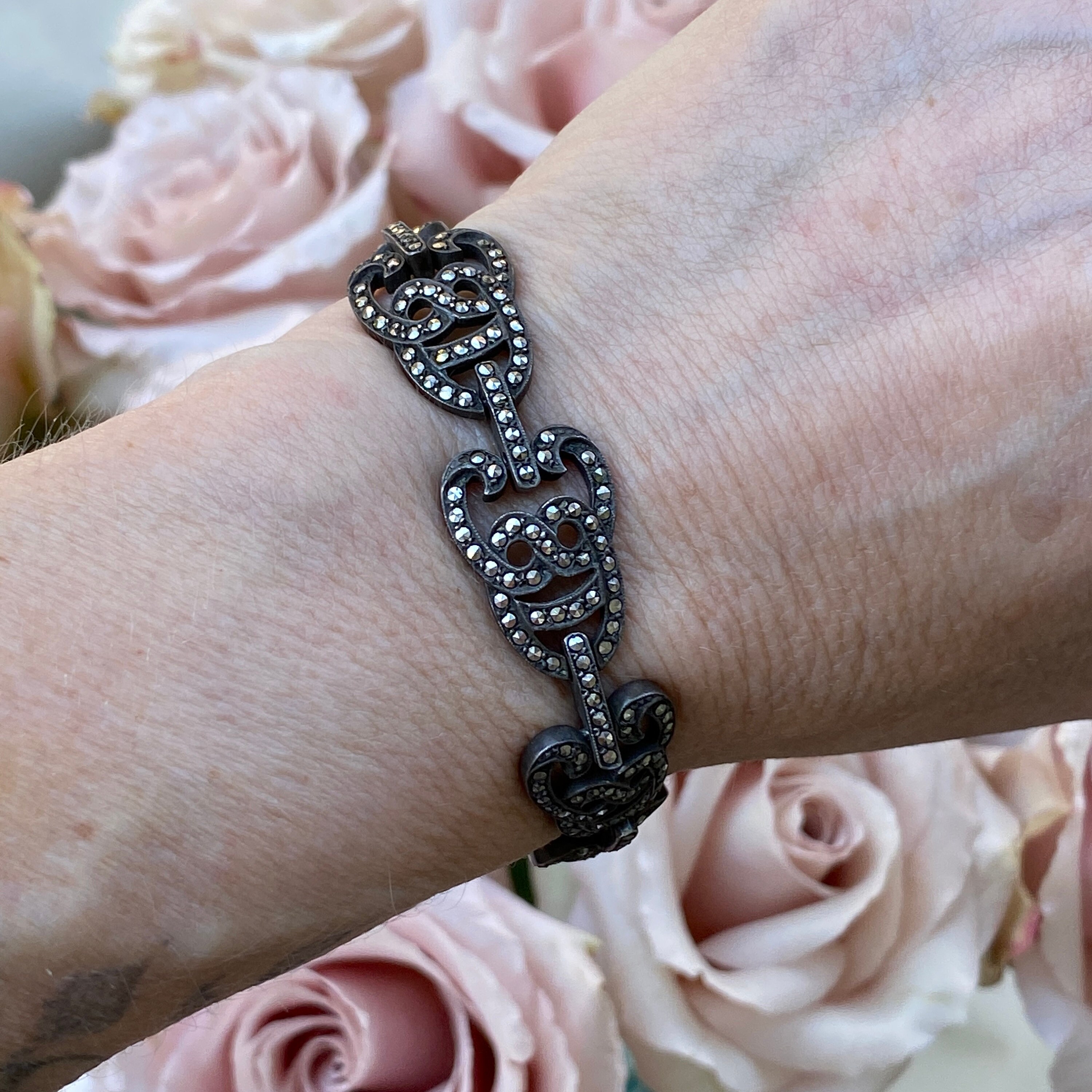 1920 年代のヴィンテージ シルバー マーカサイト ブレスレット - Etsy 日本