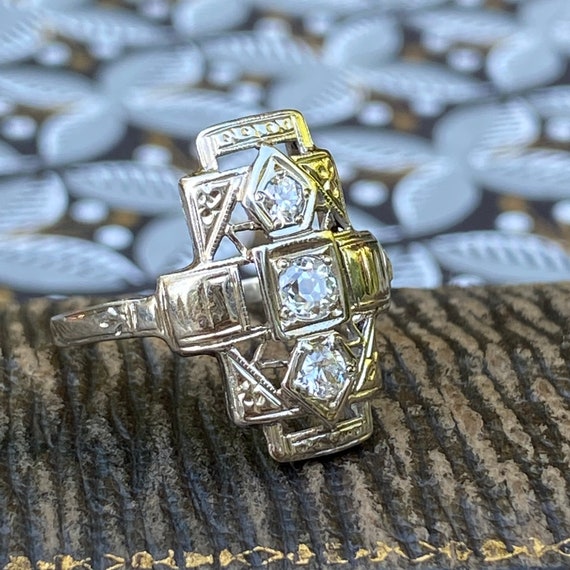 Art Deco Diamond 14K White Gold Ring - image 4