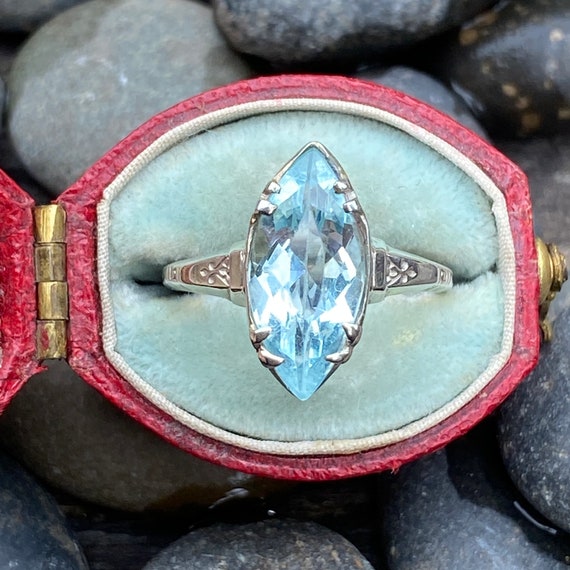 Art Deco Aquamarine 14K White Gold Filigree Ring Etsy Australia