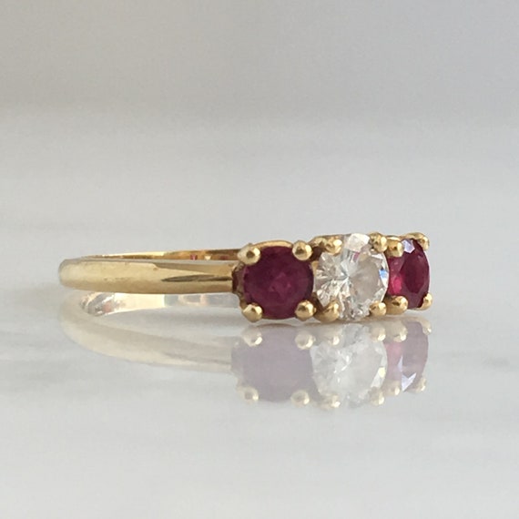 Vintage Diamond & Ruby 18K Yellow Gold Ring - image 2