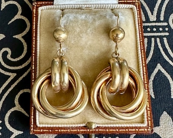 Vintage Double Loop 9K Yellow Gold Earrings