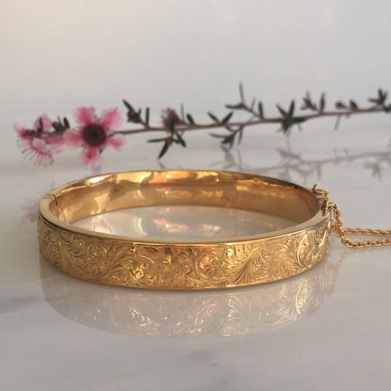 Victorian 9K Rose Gold Floral Engraved Bracelet - image 1
