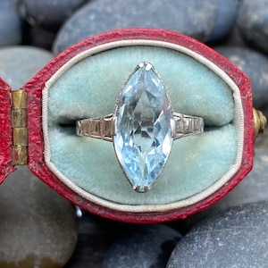 Art Deco Aquamarine 14K White Gold Filigree Ring