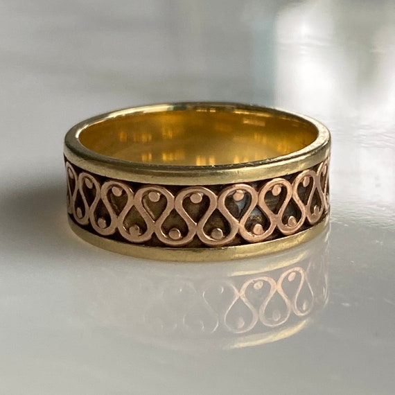 Vintage 14K Two-tone Pattern Design Ring - image 3