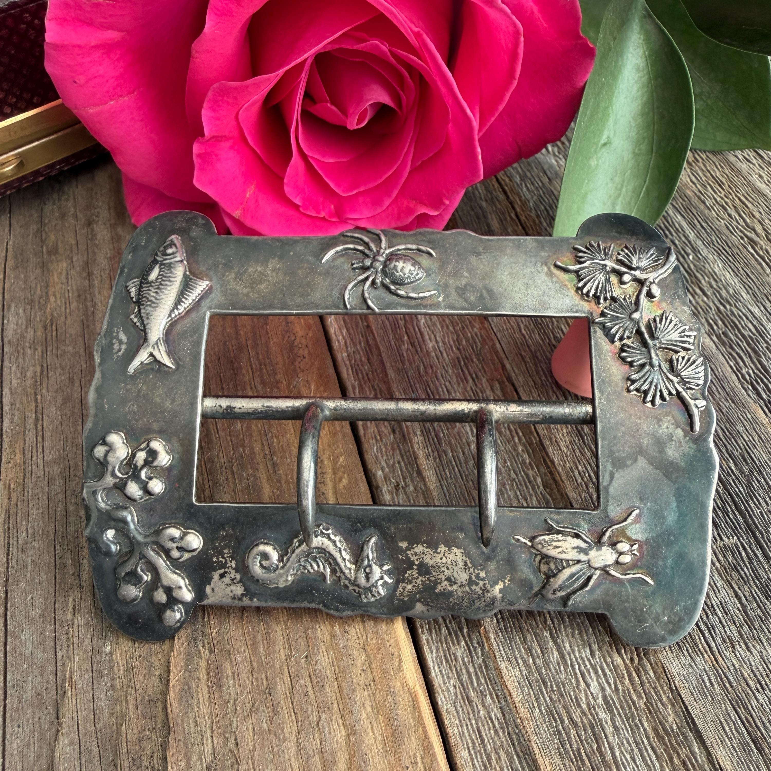 Antique Art Nouveau Sterling Silver Buckle - Etsy display picture 3