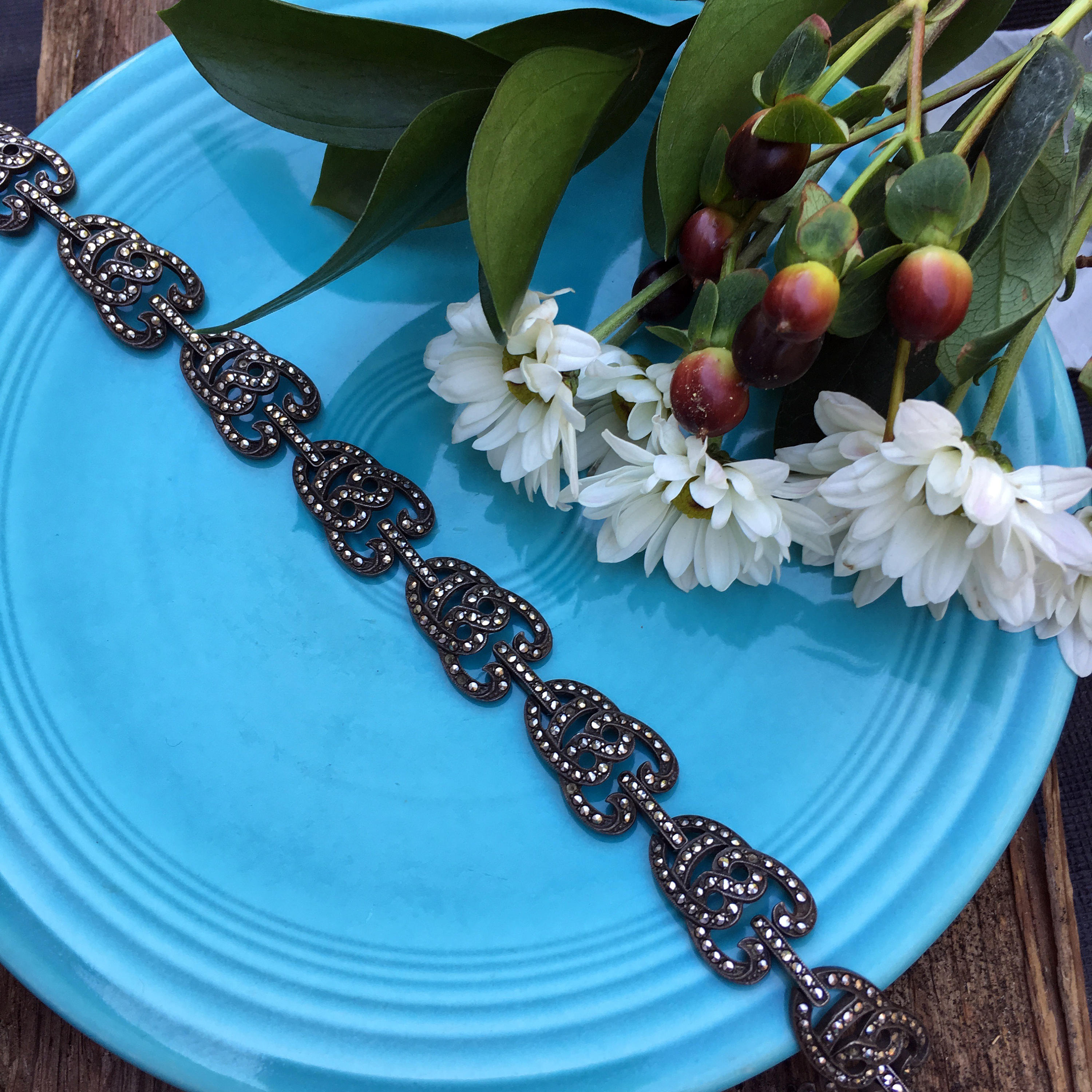 1920 年代のヴィンテージ シルバー マーカサイト ブレスレット - Etsy 日本