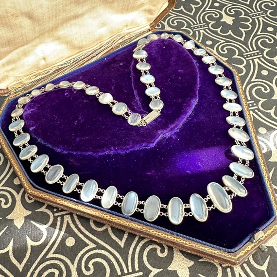 Edwardian Moonstone Silver Festoon Necklace - image 10