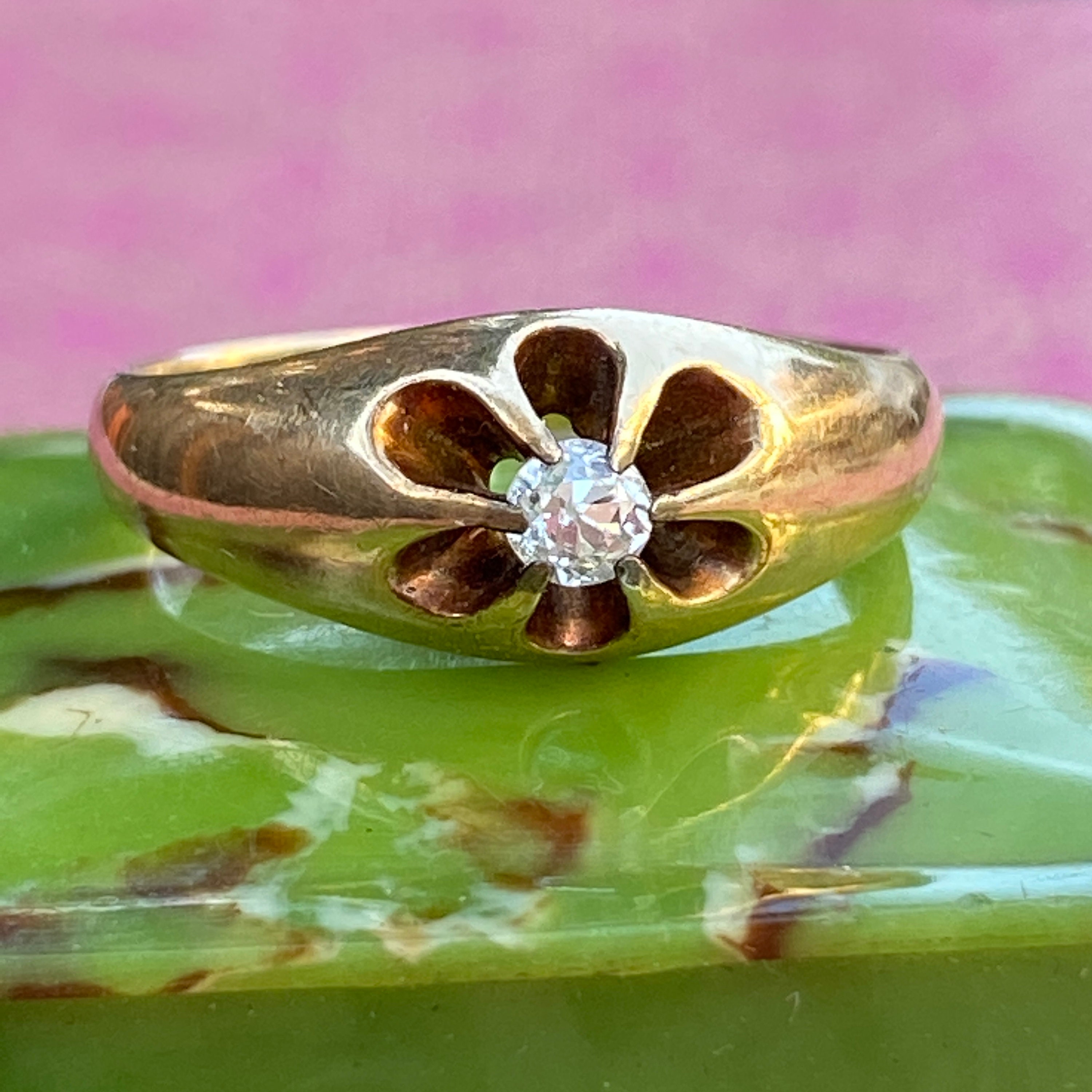 Victorian Diamond 14K Rose Gold Belcher Ring