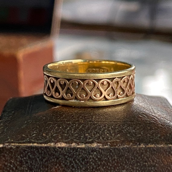 Vintage 14K Two-tone Pattern Design Ring - image 1