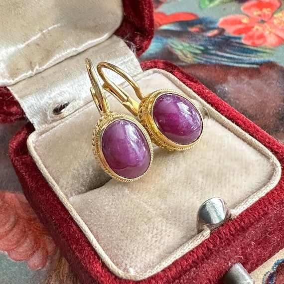 Antique Style Ruby Gold over Silver Earrings - image 7