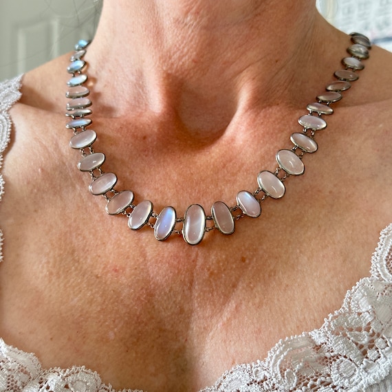 Edwardian Moonstone Silver Festoon Necklace - image 3