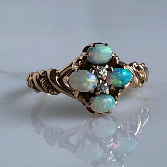 Victorian Yellow Gold Opal & Diamond Ring - image 2