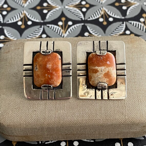Vintage Mexican Silver Agate Earrings - image 4