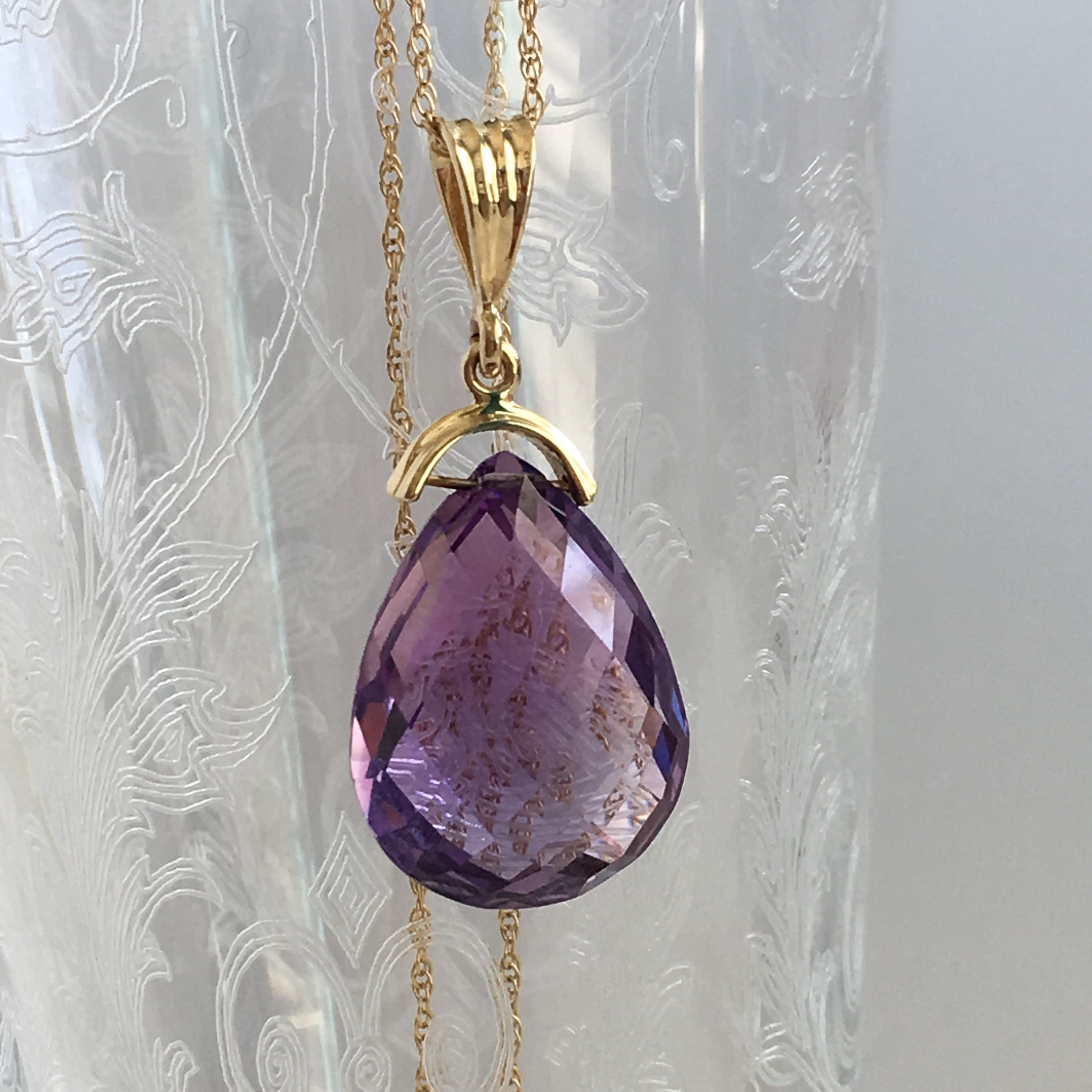 6355 20/% DISCOUNT Vintage Amethyst Stone in White Metal Cage Pendant Item