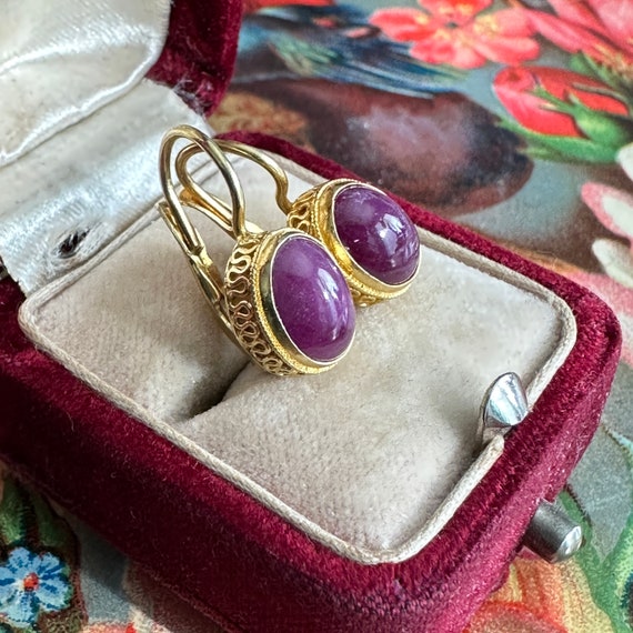 Antique Style Ruby Gold over Silver Earrings - image 8