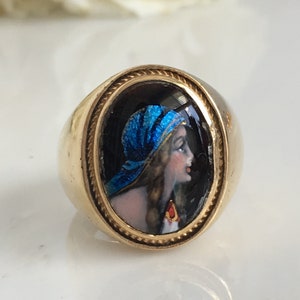 Victorian 14K Miniature Portrait Ring Signed Franel image 1