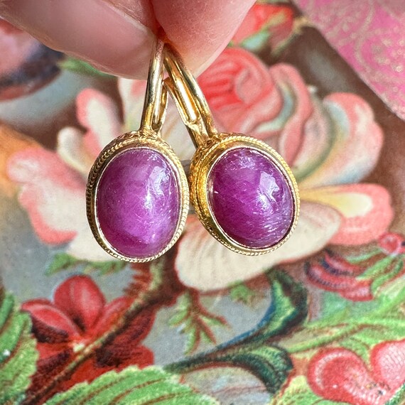 Antique Style Ruby Gold over Silver Earrings - image 4