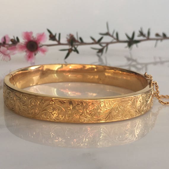 Victorian 9K Rose Gold Floral Engraved Bracelet - image 2