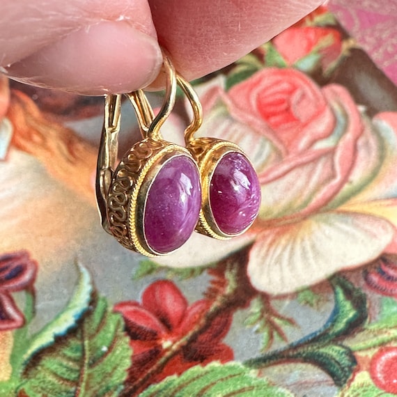 Antique Style Ruby Gold over Silver Earrings - image 5