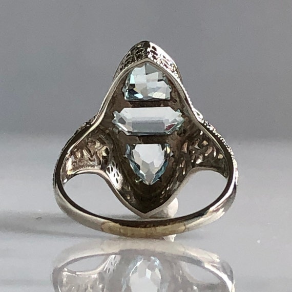 Edwardian Aquamarine Filigree 14K White Gold Ring - image 10