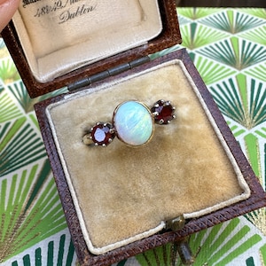 Victorian Opal & Garnet 18K Gold Ring