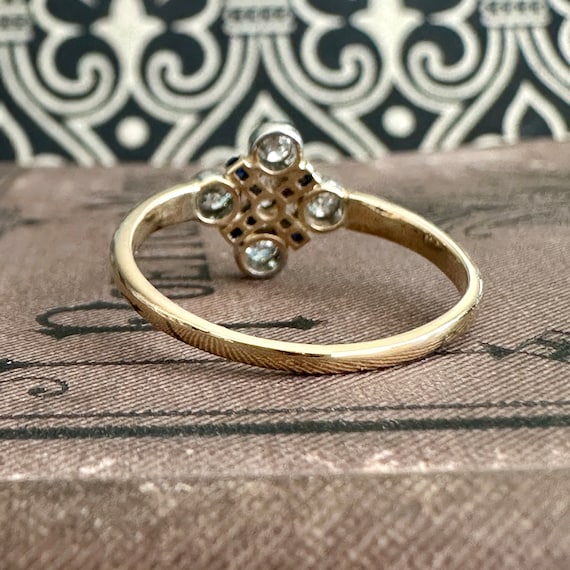 Art Deco Diamond Sapphire 14K Ring - image 8