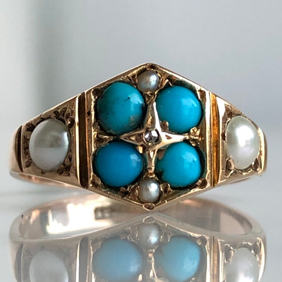 Victorian Turquoise, Pearls & Rose Cut Diamond 15… - image 6