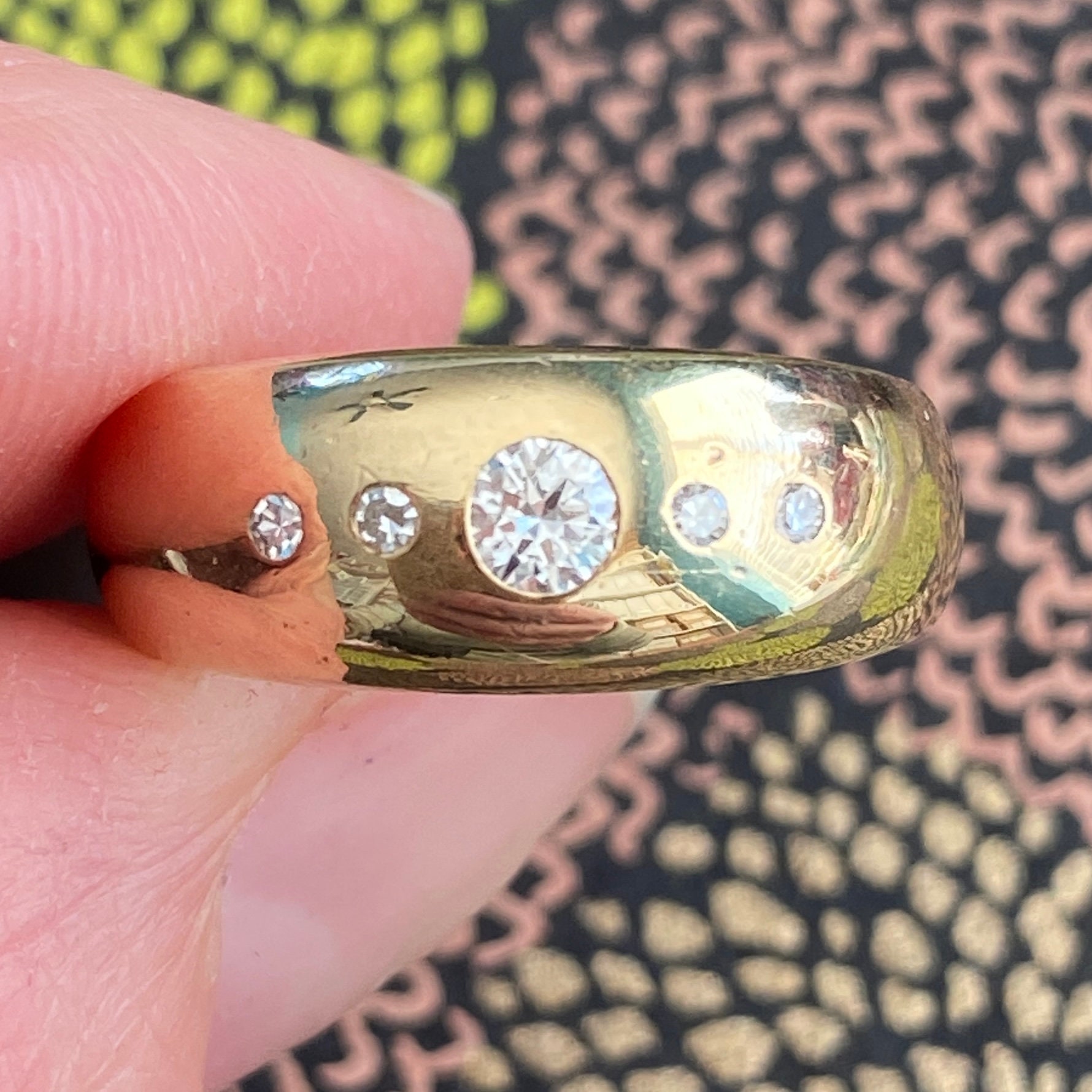 Vintage Diamond Inset 14K Gold Ring - Etsy Vintage Diamond Inset 14K Gold Ring - Etsy