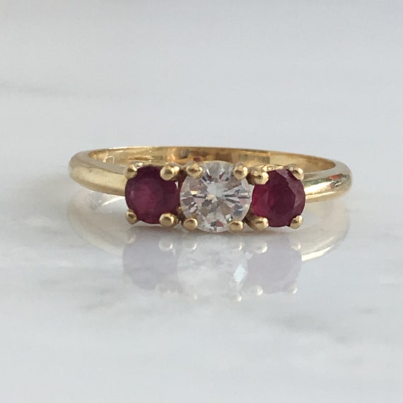 Vintage Diamond & Ruby 18K Yellow Gold Ring - image 5