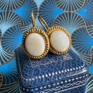 Antique Style Opal Gold over Silver Earrings