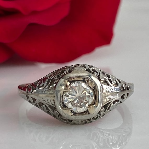 Edwardian Filigree Diamond 14K Engagement Ring
