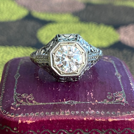 Art Deco 1.18ct Diamond 18K White Gold Ring - image 1