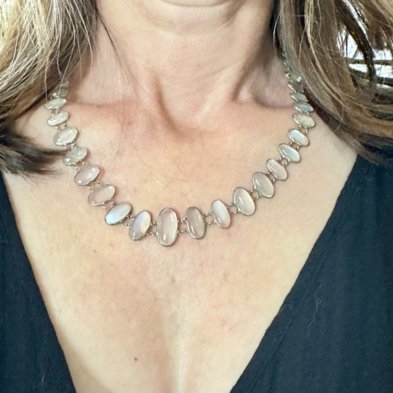 Edwardian Moonstone Silver Festoon Necklace - image 4