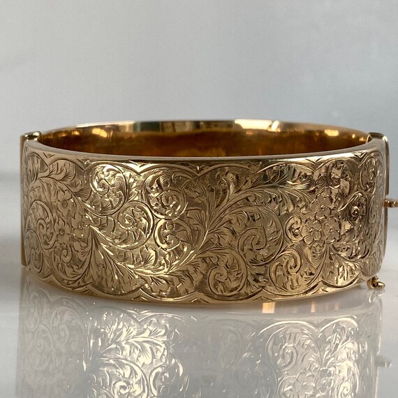 Victorian 9K Gold Engraved Bangle Bracelet Etsy Australia