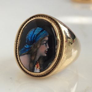 Victorian 14K Miniature Portrait Ring Signed Franel image 6