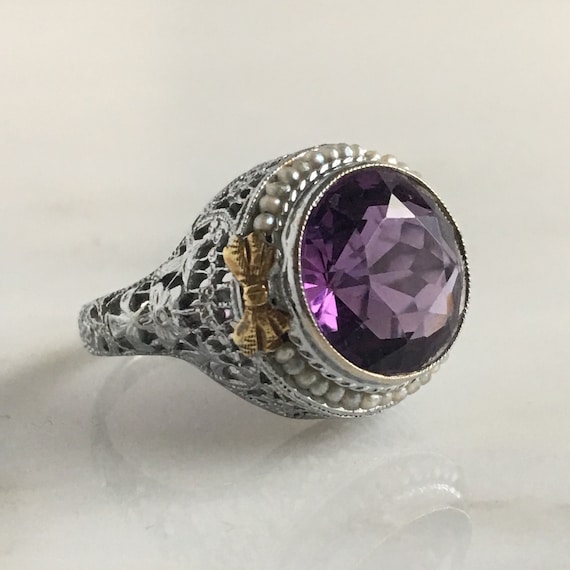 Edwardian Amethyst 14K Gold Filigree Ring Etsy Canada