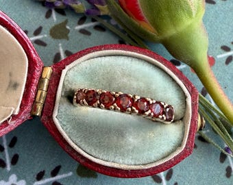 Vintage Garnet Mid-Century 10K Yellow Gold Stacking Ring