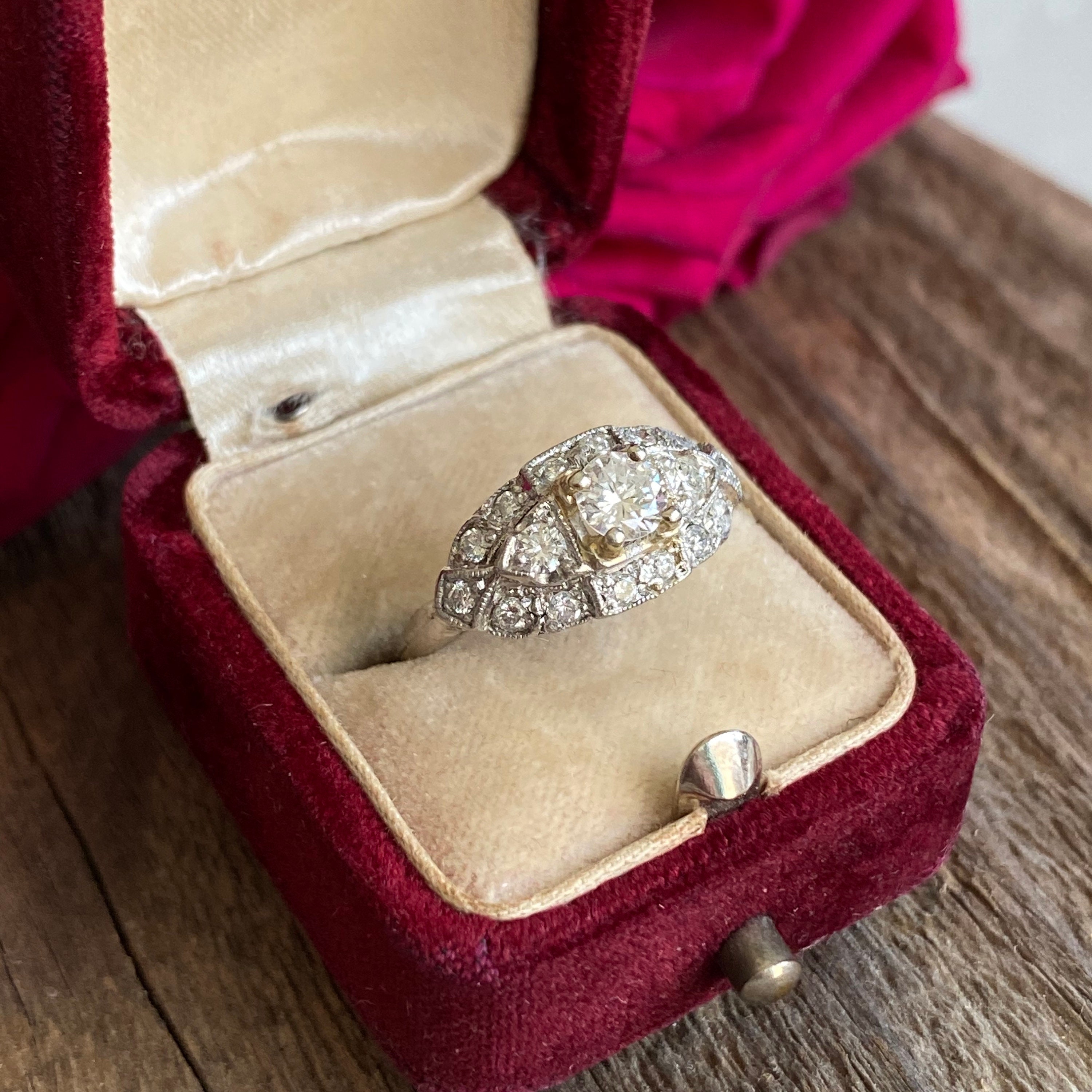 1940's .69ct TW Diamond 14K White Gold Engagement Ring | Etsy