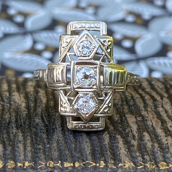 Art Deco Diamond 14K White Gold Ring - image 5