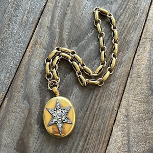 Victorian 18k Gold 2.15ct Diamond Star Enamel Locket Pendant