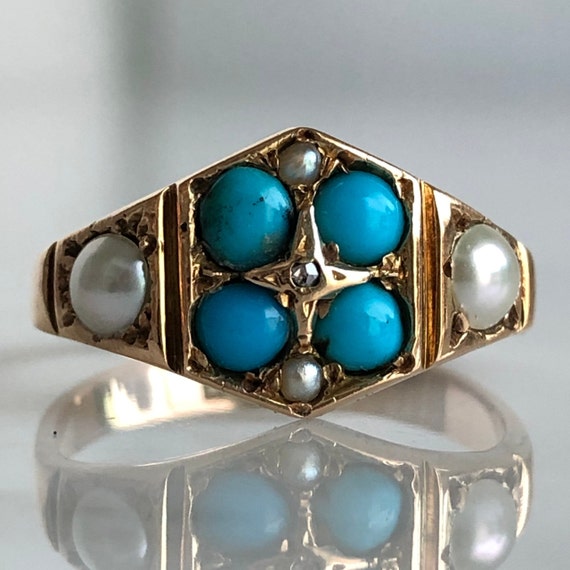 Victorian Turquoise, Pearls & Rose Cut Diamond 15… - image 10