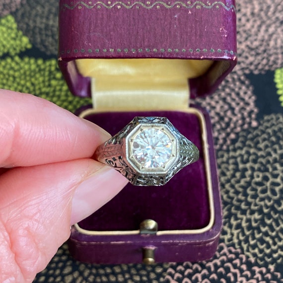 Art Deco 1.18ct Diamond 18K White Gold Ring - image 8