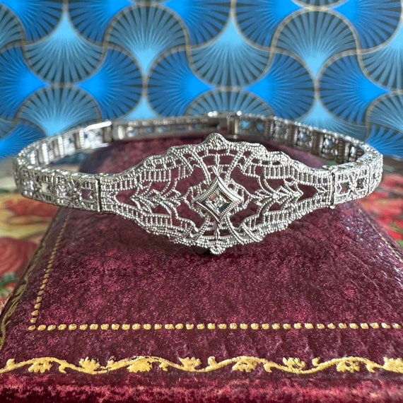 Art Deco Diamond 10K Milgrain Filigree Bracelet