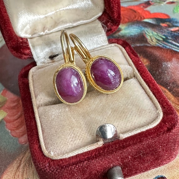 Antique Style Ruby Gold over Silver Earrings - image 2