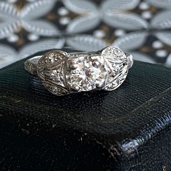 Art Deco Diamond Platinum Engagement Ring - image 7