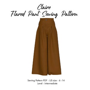 Women&#39;s Wide Leg Trousers Sewing PDF, Palazzo Flared Pants Sewing Pattern, Printable Template for Ladies&#39; Pant Stitching